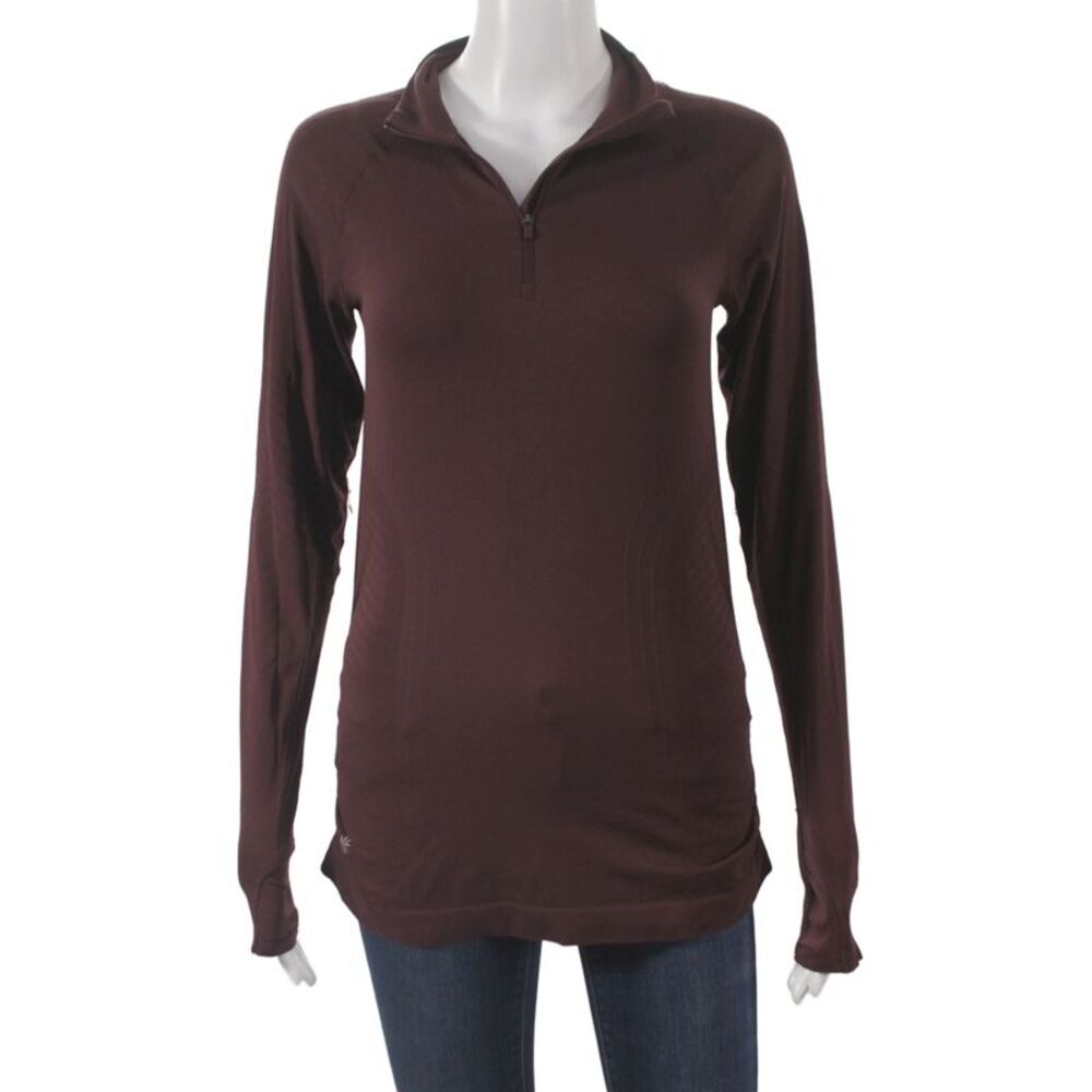 Athleta Women Brown High Neck Zip Pullover Long Sleeve Nylon Athleisure Size S